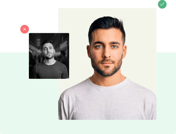 SIA licence photo comparison showing incorrect and correct examples - explaining photo requirements for SIA licence application